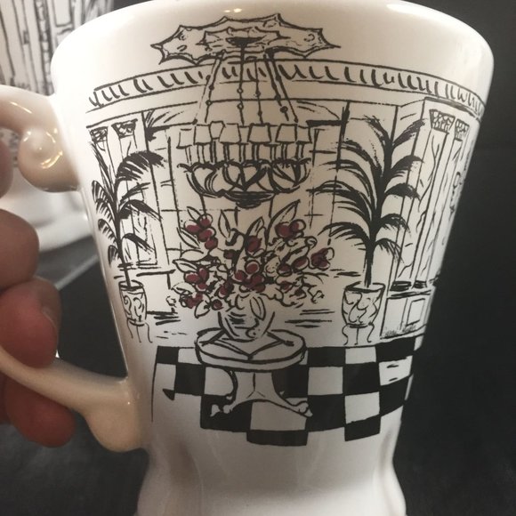 2 Pfaltzgraff Grand Hotel Reception Footed Pedestal Mugs White-Black - Picture 5 of 6